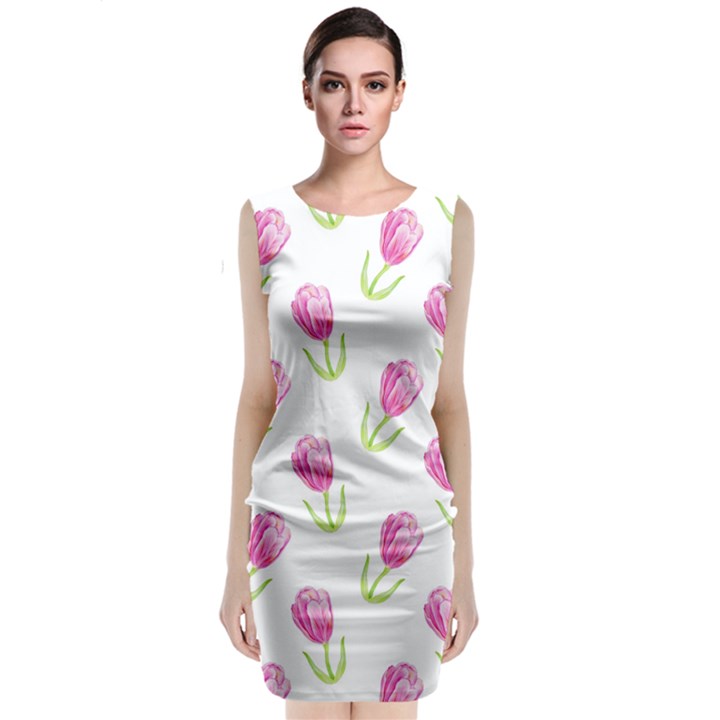 Tulips watercolor Pattern Sleeveless Velvet Midi Dress