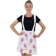 Tulips Watercolor Pattern Velvet Suspender Skater Skirt by Littlebird