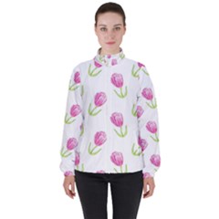 Tulips Watercolor Pattern Women s High Neck Windbreaker by Littlebird