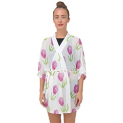 Tulips Watercolor Pattern Half Sleeve Chiffon Kimono by Littlebird