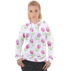 Tulips Watercolor Pattern Women s Overhead Hoodie