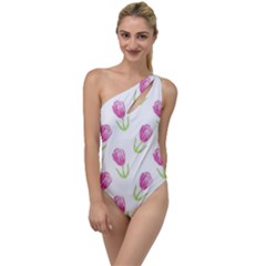 Tulips Watercolor Pattern To One Side Swimsuit by Littlebird