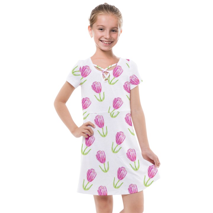 Tulips watercolor Pattern Kids  Cross Web Dress