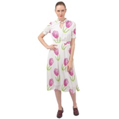 Tulips Watercolor Pattern Keyhole Neckline Chiffon Dress by Littlebird