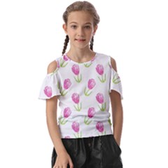 Tulips Watercolor Pattern Kids  Butterfly Cutout Tee by Littlebird