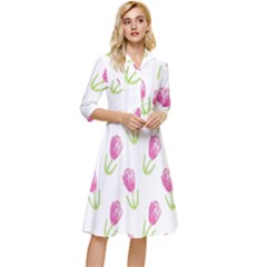 Tulips Watercolor Pattern Classy Knee Length Dress by Littlebird