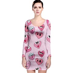 Emoji Heart Long Sleeve Bodycon Dress by SychEva