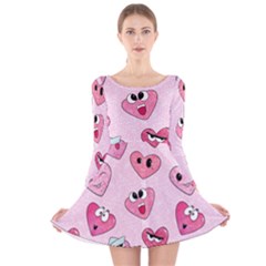 Emoji Heart Long Sleeve Velvet Skater Dress by SychEva