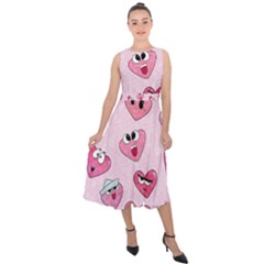 Emoji Heart Midi Tie-back Chiffon Dress by SychEva