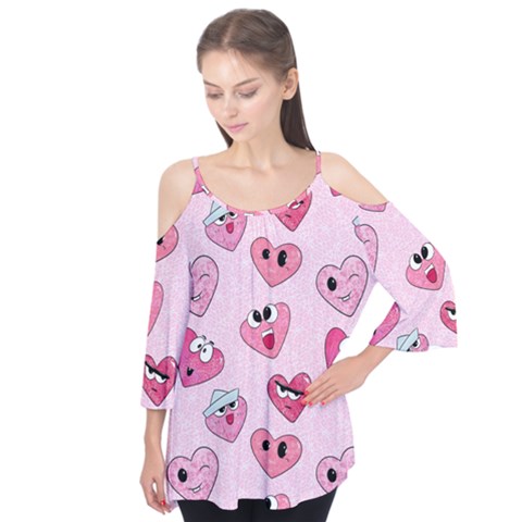 Emoji Heart Flutter Sleeve Tee  by SychEva