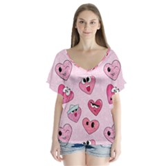 Emoji Heart V-neck Flutter Sleeve Top by SychEva