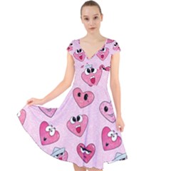 Emoji Heart Cap Sleeve Front Wrap Midi Dress by SychEva