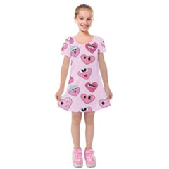 Emoji Heart Kids  Short Sleeve Velvet Dress by SychEva