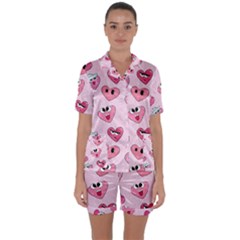 Emoji Heart Satin Short Sleeve Pajamas Set by SychEva