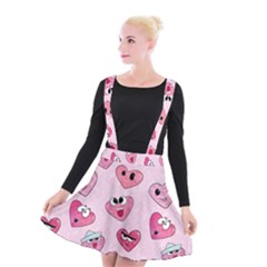 Emoji Heart Suspender Skater Skirt by SychEva