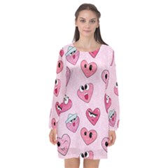 Emoji Heart Long Sleeve Chiffon Shift Dress  by SychEva