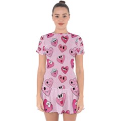 Emoji Heart Drop Hem Mini Chiffon Dress by SychEva