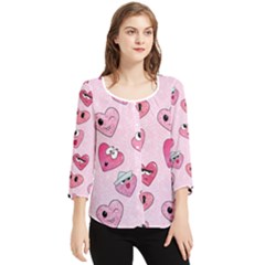 Emoji Heart Chiffon Quarter Sleeve Blouse by SychEva