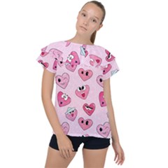 Emoji Heart Ruffle Collar Chiffon Blouse