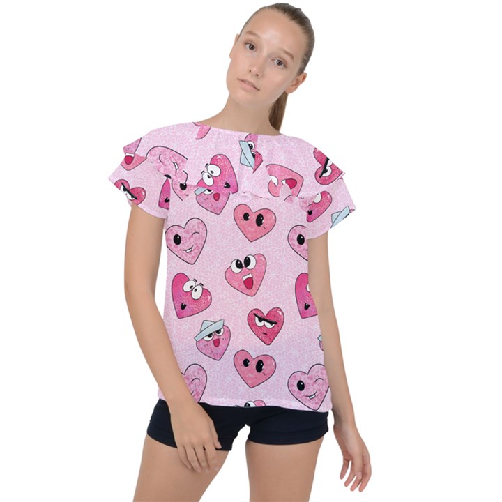 Emoji Heart Ruffle Collar Chiffon Blouse