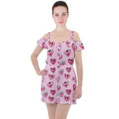 Emoji Heart Ruffle Cut Out Chiffon Playsuit by SychEva