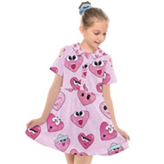 Emoji Heart Kids  Short Sleeve Shirt Dress by SychEva