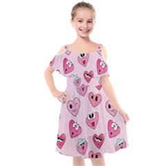 Emoji Heart Kids  Cut Out Shoulders Chiffon Dress by SychEva