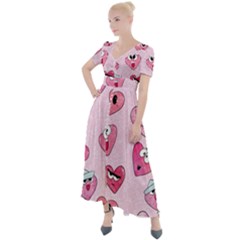 Emoji Heart Button Up Short Sleeve Maxi Dress by SychEva