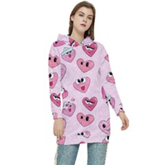 Emoji Heart Women s Long Oversized Pullover Hoodie by SychEva