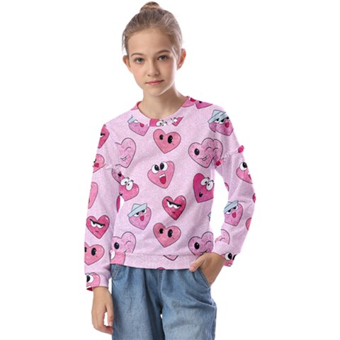 Emoji Heart Kids  Long Sleeve Tee With Frill  by SychEva