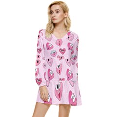 Emoji Heart Tiered Long Sleeve Mini Dress by SychEva