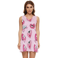 Emoji Heart Tiered Sleeveless Mini Dress by SychEva