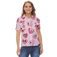 Emoji Heart Women s Short Sleeve Double Pocket Shirt