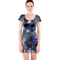 Dark Floral Short Sleeve Bodycon Dress by Dazzleway