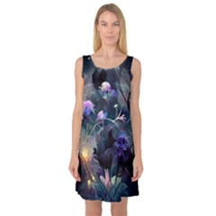 Dark Floral Sleeveless Satin Nightdress by Dazzleway