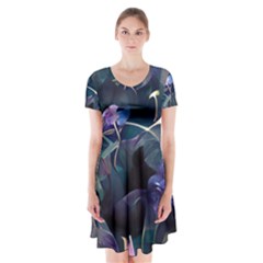 Dark Floral Short Sleeve V-neck Flare Dress by Dazzleway