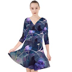 Dark Floral Quarter Sleeve Front Wrap Dress by Dazzleway