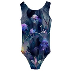 Dark Floral Kids  Cut-out Back One Piece Swimsuit by Dazzleway