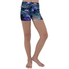 Dark Floral Kids  Lightweight Velour Yoga Shorts by Dazzleway