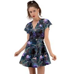 Dark Floral Flutter Sleeve Wrap Dress by Dazzleway