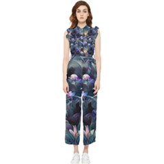 Dark Floral Women s Frill Top Chiffon Jumpsuit by Dazzleway