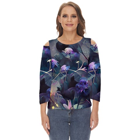 Dark Floral Cut Out Wide Sleeve Top by Dazzleway