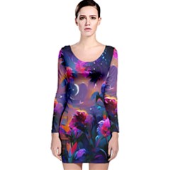 Floral Long Sleeve Velvet Bodycon Dress