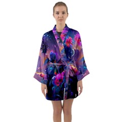 Floral Long Sleeve Satin Kimono by Dazzleway