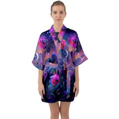 Floral Half Sleeve Satin Kimono  by Dazzleway