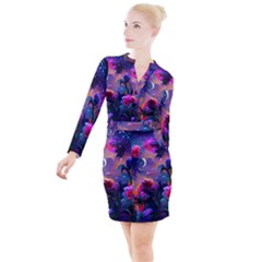 Floral Button Long Sleeve Dress by Dazzleway