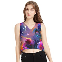 Floral V-neck Cropped Tank Top by Dazzleway