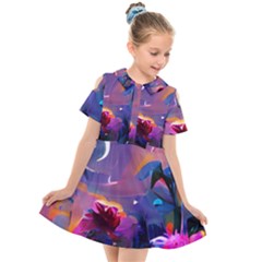 Floral Kids  Short Sleeve Shirt Dress by Dazzleway