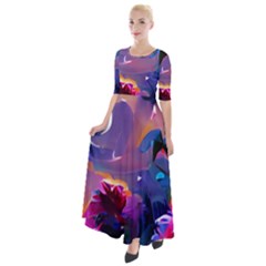 Floral Half Sleeves Maxi Dress by Dazzleway