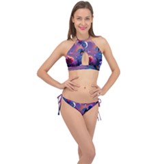 Floral Cross Front Halter Bikini Set by Dazzleway